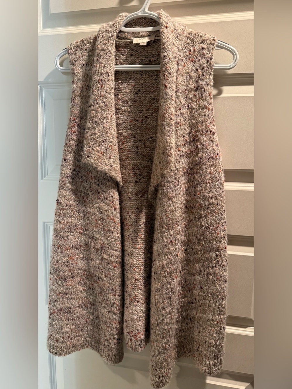 LOFT Speckled Bouclé Open-Front Sweater Vest - Beige with Multicolor Flecks
